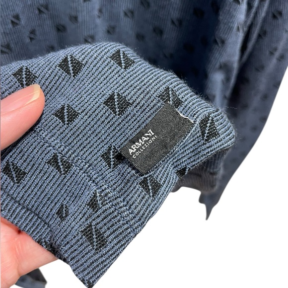 Armani Collezioni Blue Geo-Printed Long Sleeve Viscose T Shirt Size EU M/ US S - Picture 5 of 8